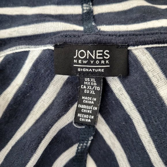 Jones New York Blue and White Striped Open Front Cardigan - Picture 3 of 5